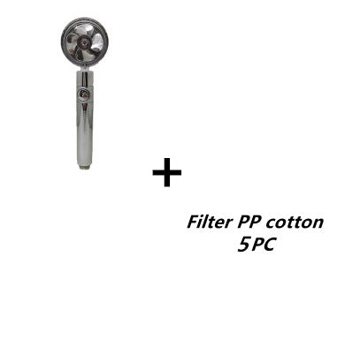 Propeller Driven Shower Head With Stop Button And Cotton Filter Turbocharged High Pressure Handheld Shower Nozzle