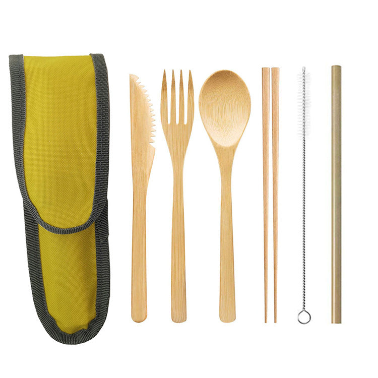 Portable Travel Bamboo Cutlery Cutlery Stainless Steel Straw Chopsticks Cutlery Set